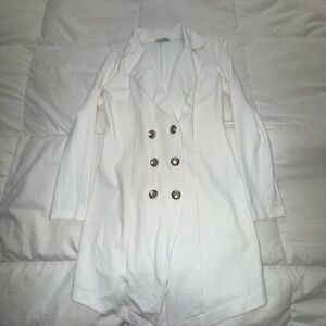 Fashion Nova White Trench Coat with Silver Buttons